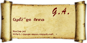 Gyüge Anna névjegykártya